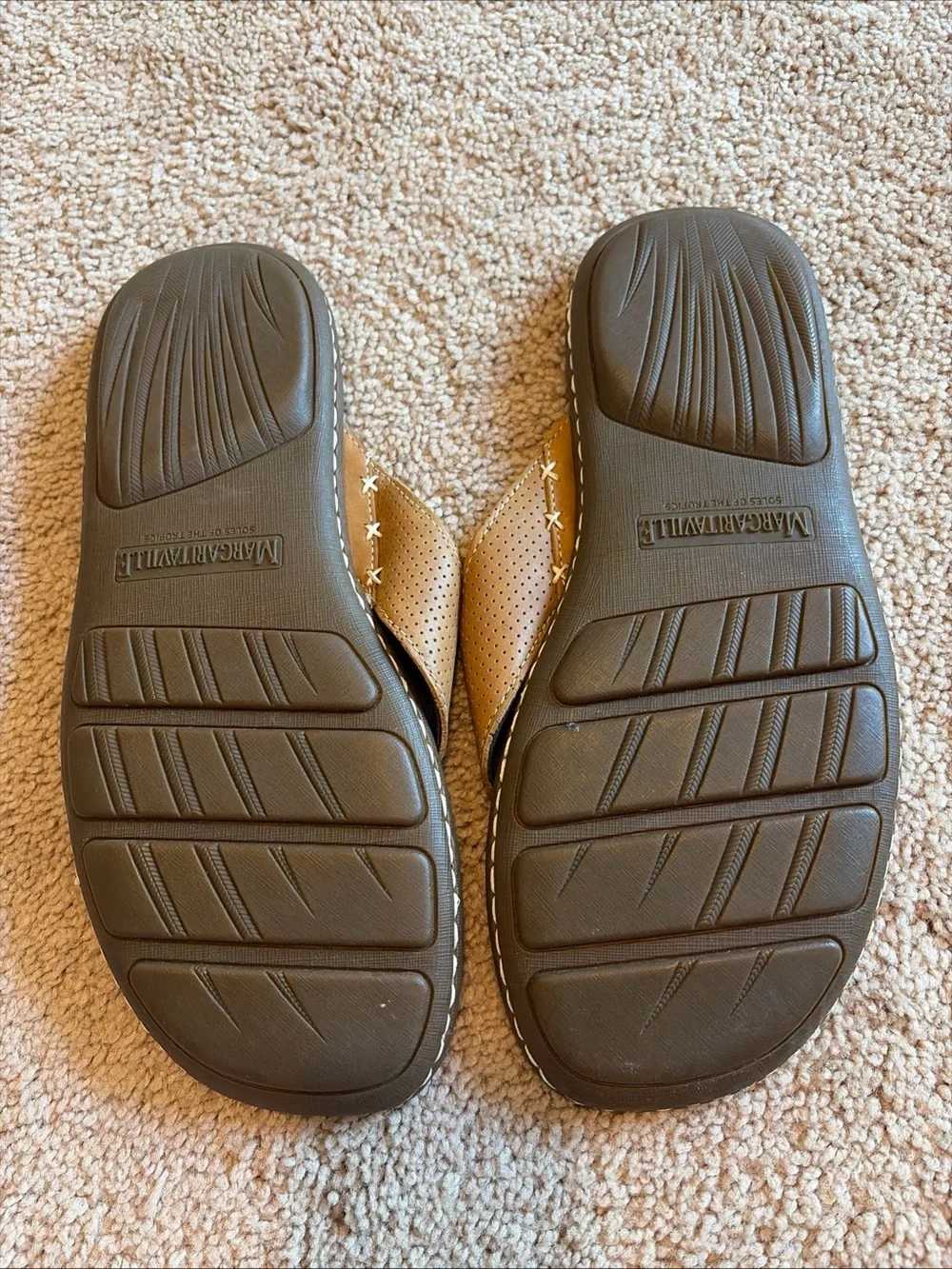 Margaritaville Men's Size 13 Brown Leather Slides Sandals Cushioned